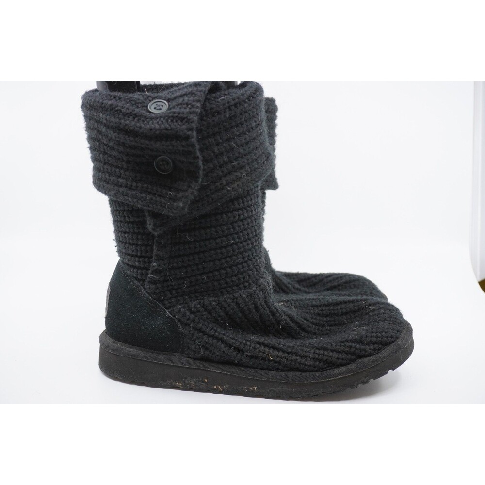 UGG Kids Youth Classic Cardi Cabled Knit Tall Boots Black Size 4 Girls Folded